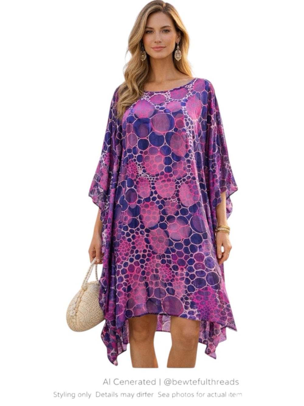 Marianne Greaves O/S Purple Pink Abstract Silk Tunic Kaftan